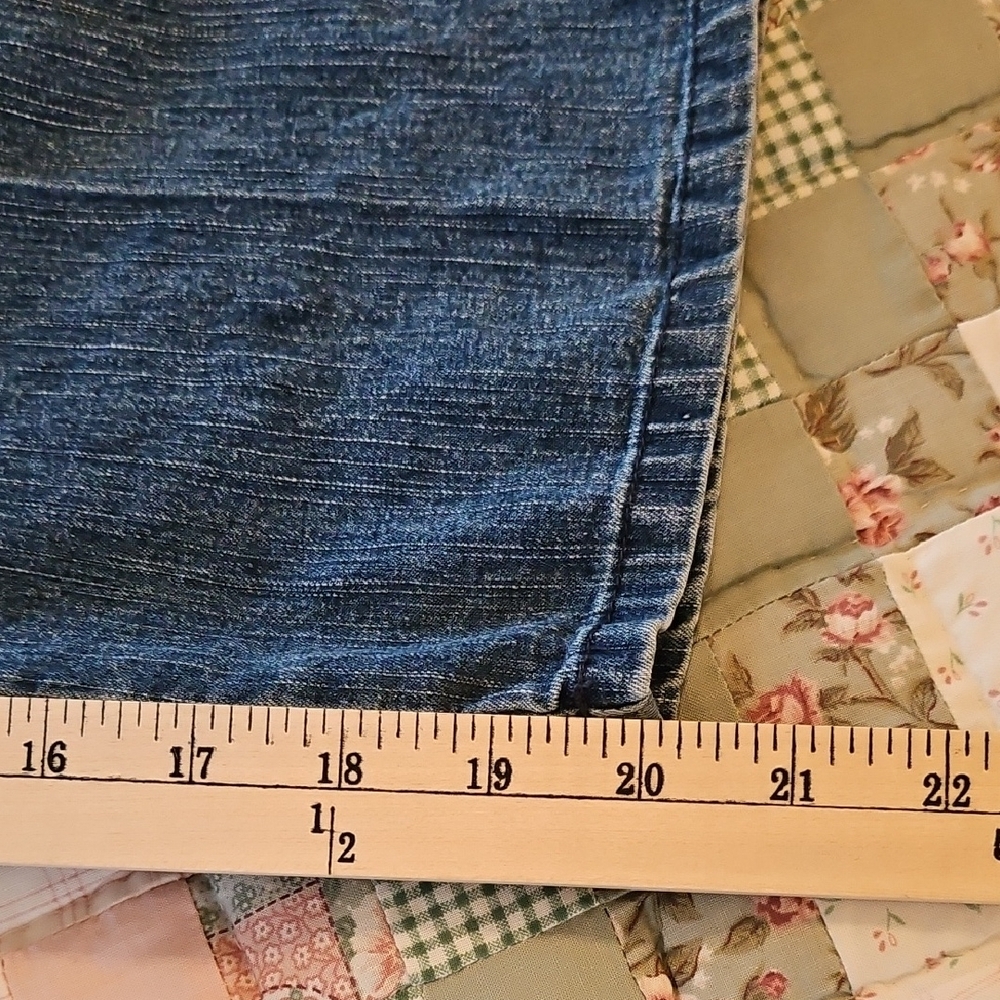 Ruby Rd. Blue Denim  Capris With Decorative Stripe - Picture 5 of 8